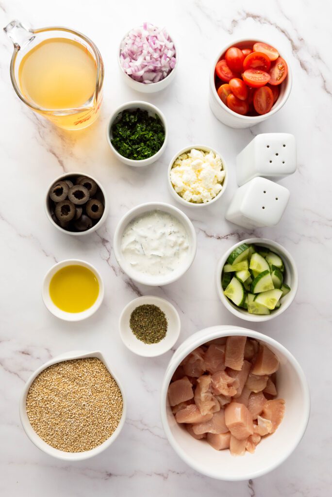 Meal Prep Greek Chicken Quinoa Bowl Recipe ingredients
