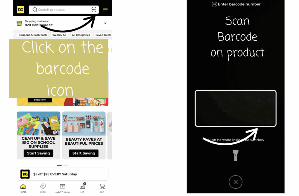 Scanning with the Dollar General App