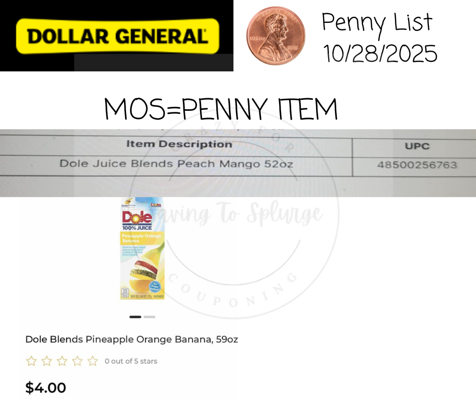 Dollar General Penny List 10/28/2025