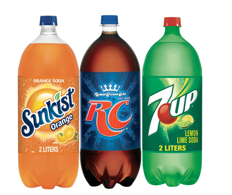 Sunkist, 7UP, or RC Cola 2-Liter Bottles