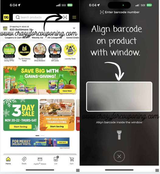 Dollar General app scanner example